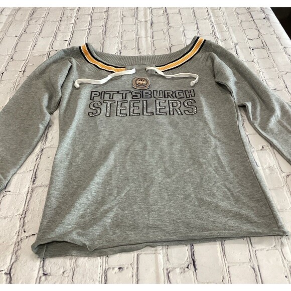 Touch Sweatshirt Women's Size S Gray Pittsburgh Steelers Graphic Rhinestone - Picture 3 of 9